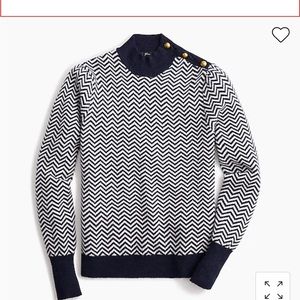 New J. Crew Button Mockneck Sweater Herringbone Ivory Medium M